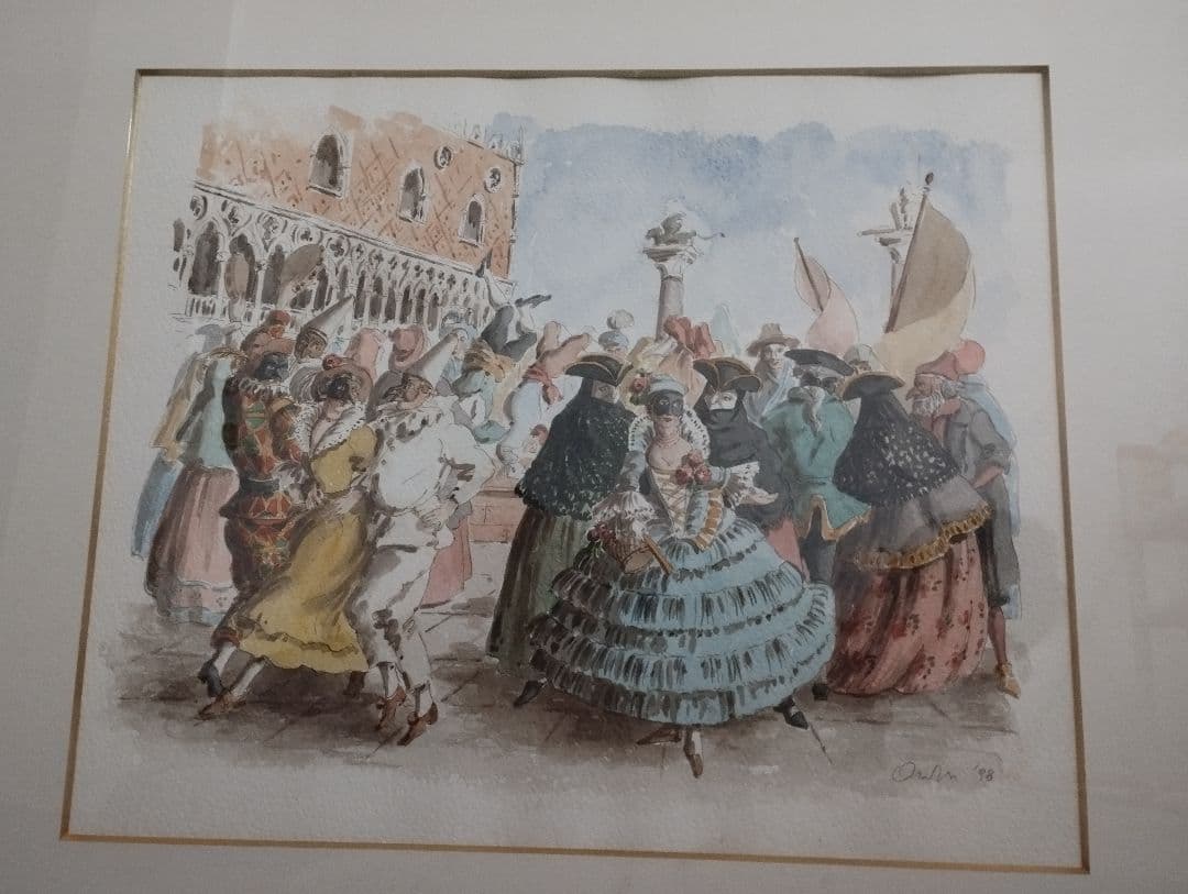 イタリア ヴェネツィア サンマルコ広場 カーニバル 謝肉祭 水彩画