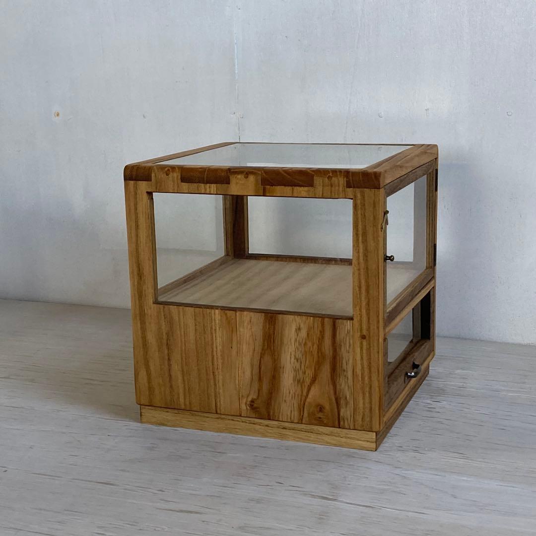 g314 木製ガラスケース 引き出し付き 卓上 ショーケース 小物入れ