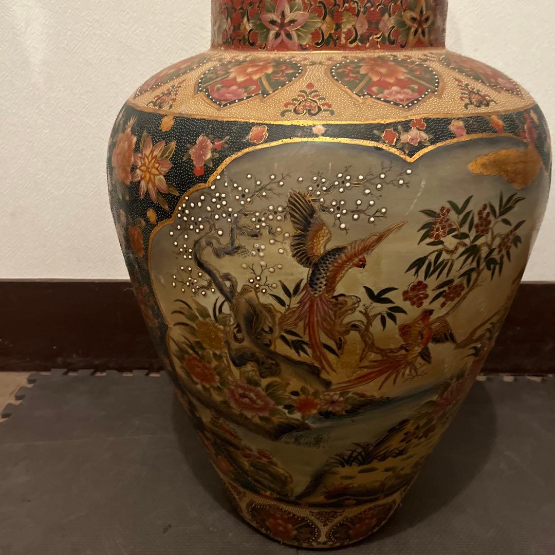 多色 花柄 陶器 花瓶