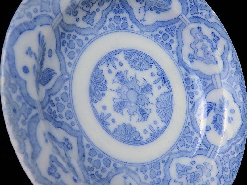 伊万里　印判　花に鳳凰　来栖紋の図　手塩皿　５枚　D567A-BNw