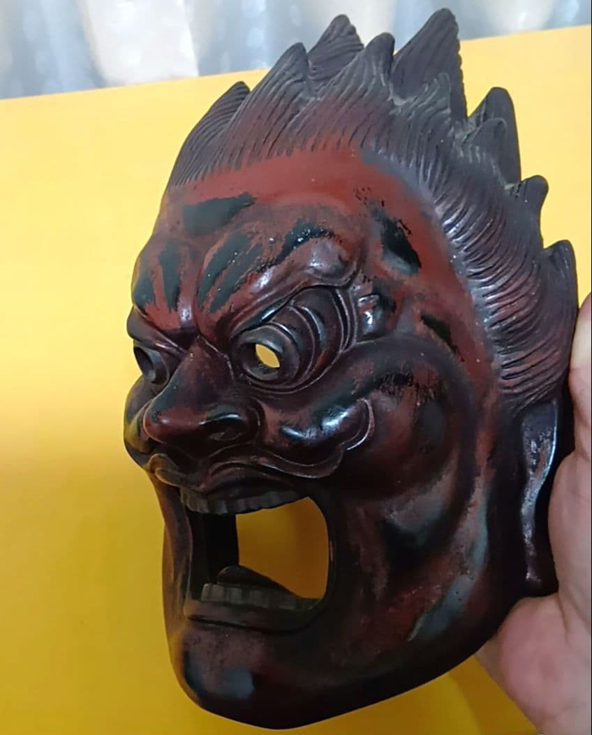 骨董品 伐折羅大将 お面 壁掛け 乾漆 仏教 美術 骨董品 レトロ アンティーク