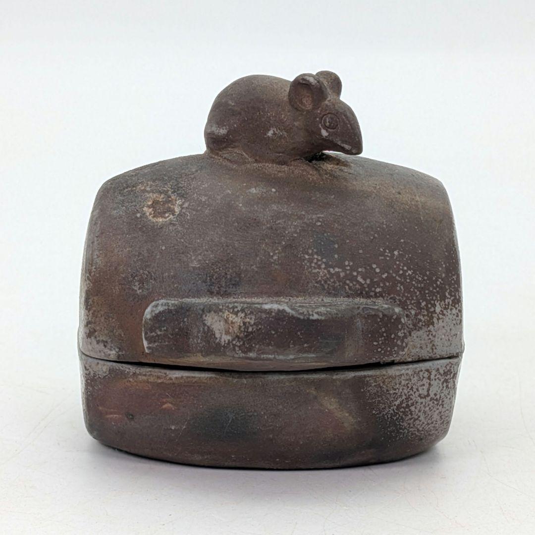 金重利陶苑 備前焼 子香合 合箱合布 抹茶道具 香道具 香盒 干支香合 金彩緋襷