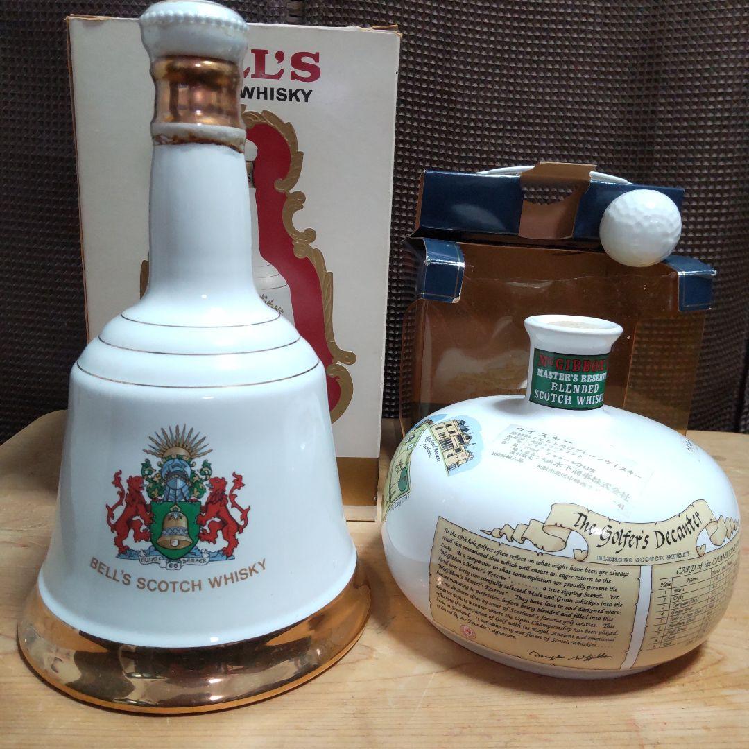 マックギボンズ(ゴルフコース)＆ベルズ(結婚記念)　スコッチウイスキー古酒　陶器