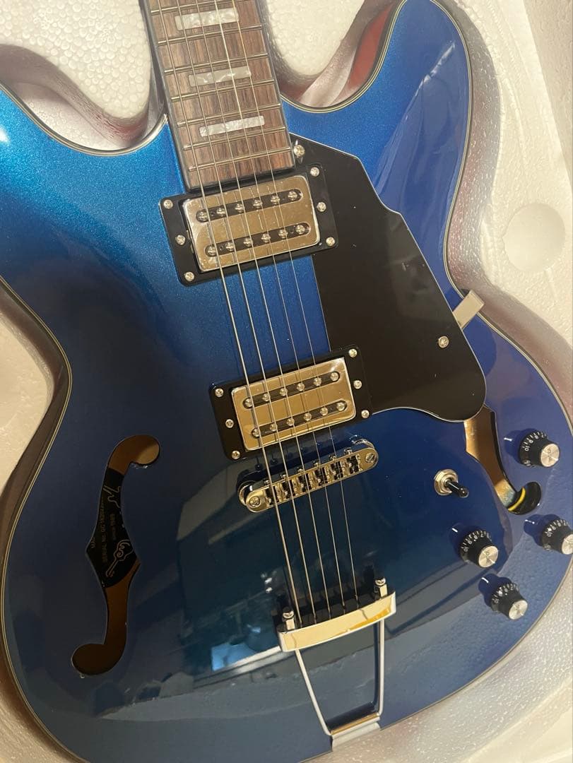 セミホロウボディ ステンレスフレット メタルフィニッシュ(ブルー)