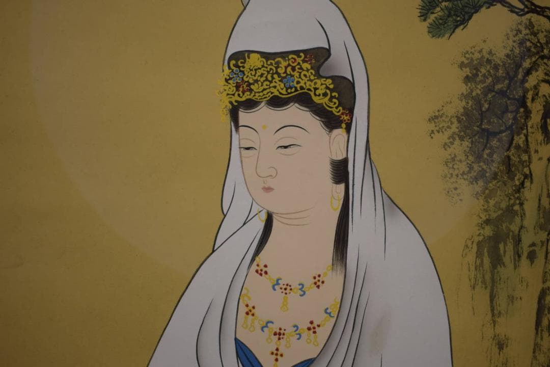 真作/水如/楊柳観音像図/岩上観音図/布袋屋掛軸HI-762