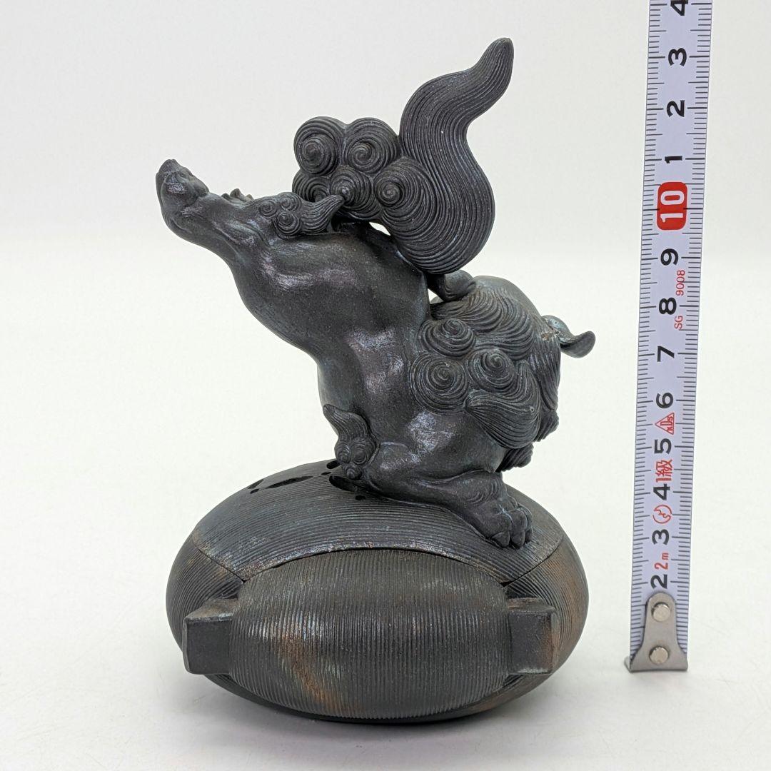 西村春湖 青備前糸巻獅子香炉 共箱合布 備前焼 抹茶道具 香道具 跳ね獅子 在銘