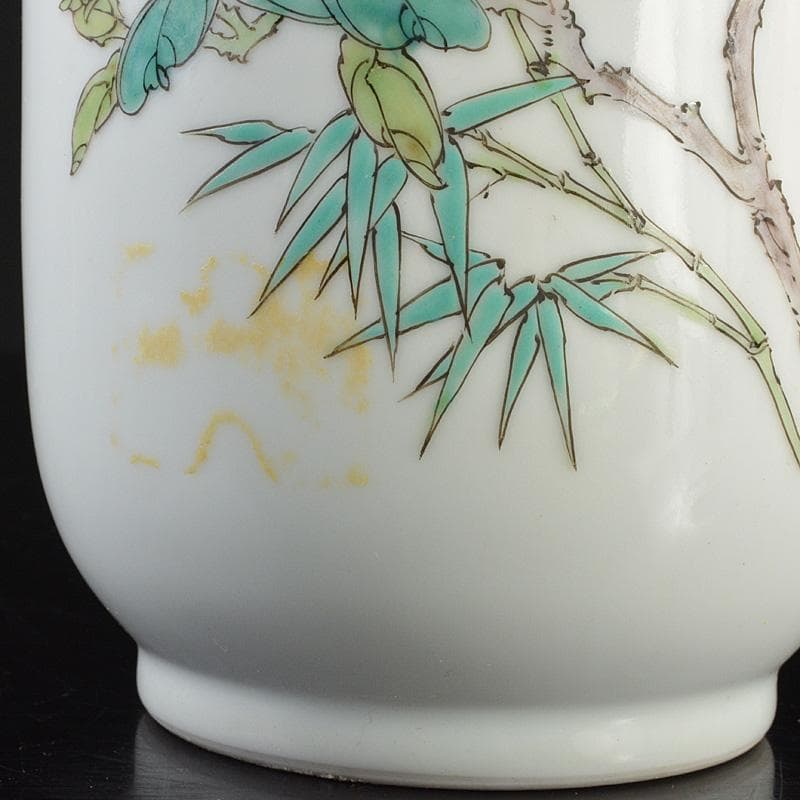 中国　致遠堂製　粉彩　花漢詩文　筒瓶　花瓶　V　R6768F