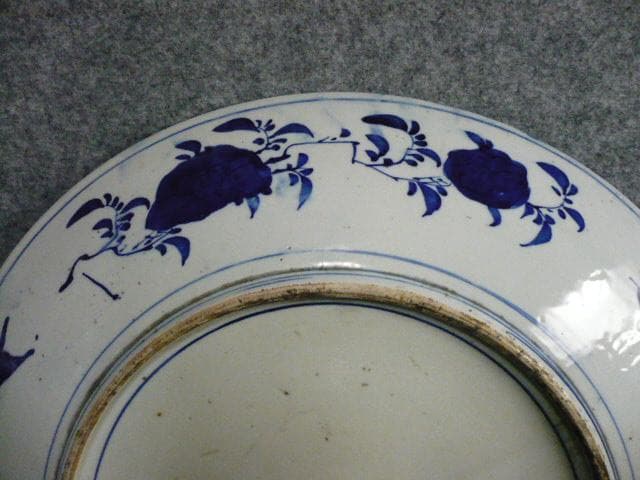 伊万里 格子 蝶 花 ベロ藍 大皿 [B31374]