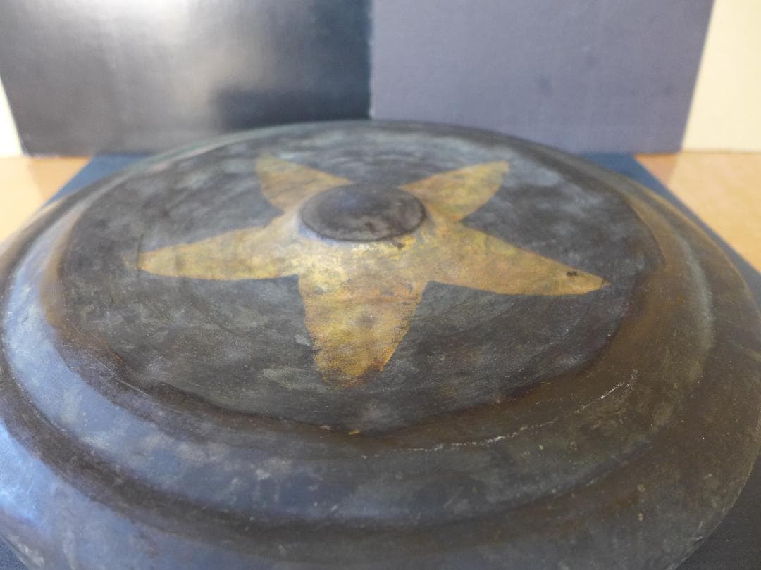 時代物　明治大正期頃？　大変古い銅鑼　度鑼 古銅　鍛金作り　桴付き 茶道　骨董