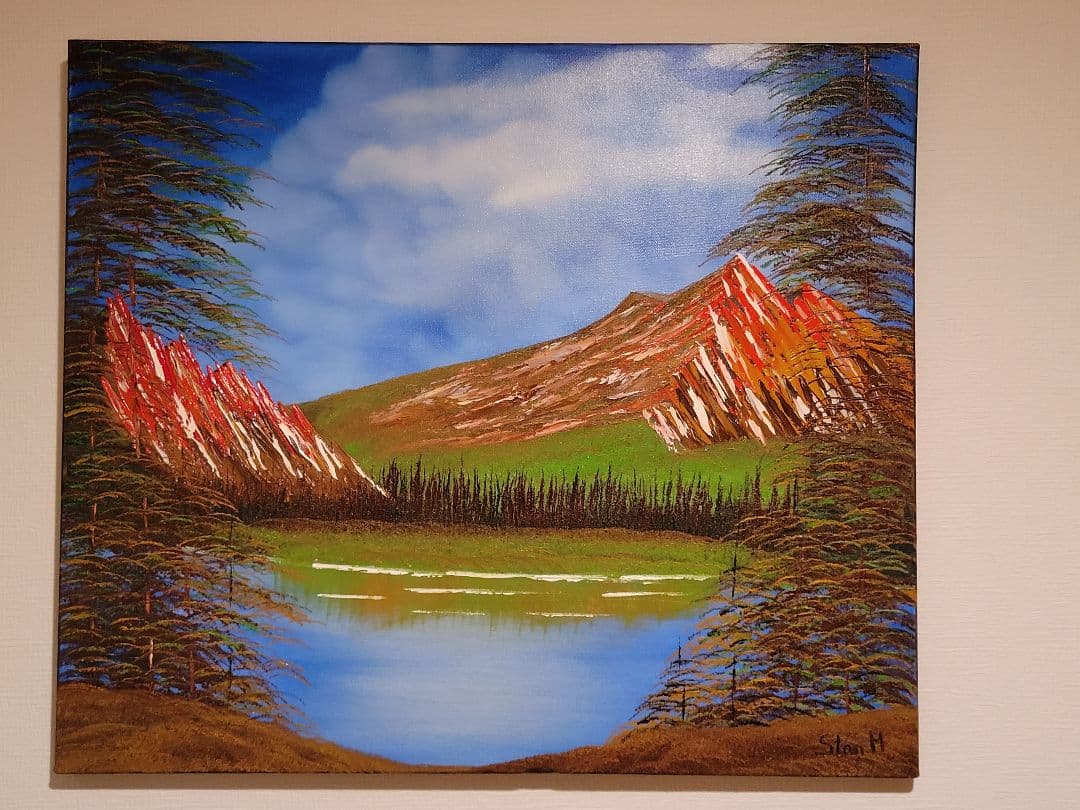 絵画 Mountain ridge lake