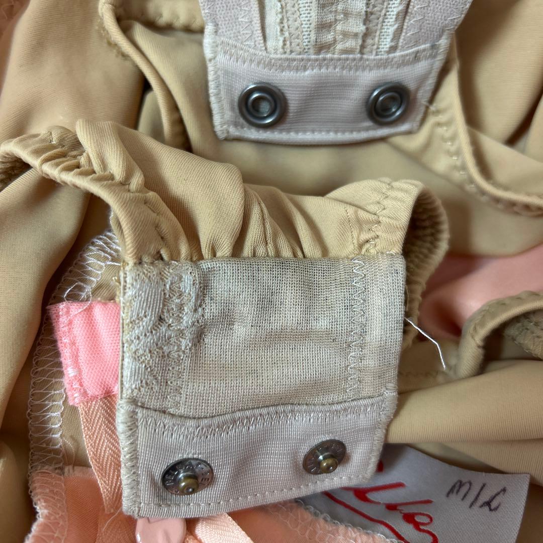 社交ダンスドレス　サーモンピンク　豪華ストーン　紫石　美品　ella 髪飾付き