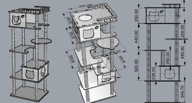 天空の キャットタワー 木製 宇宙船　展望台　多頭飼い 大型 168cm