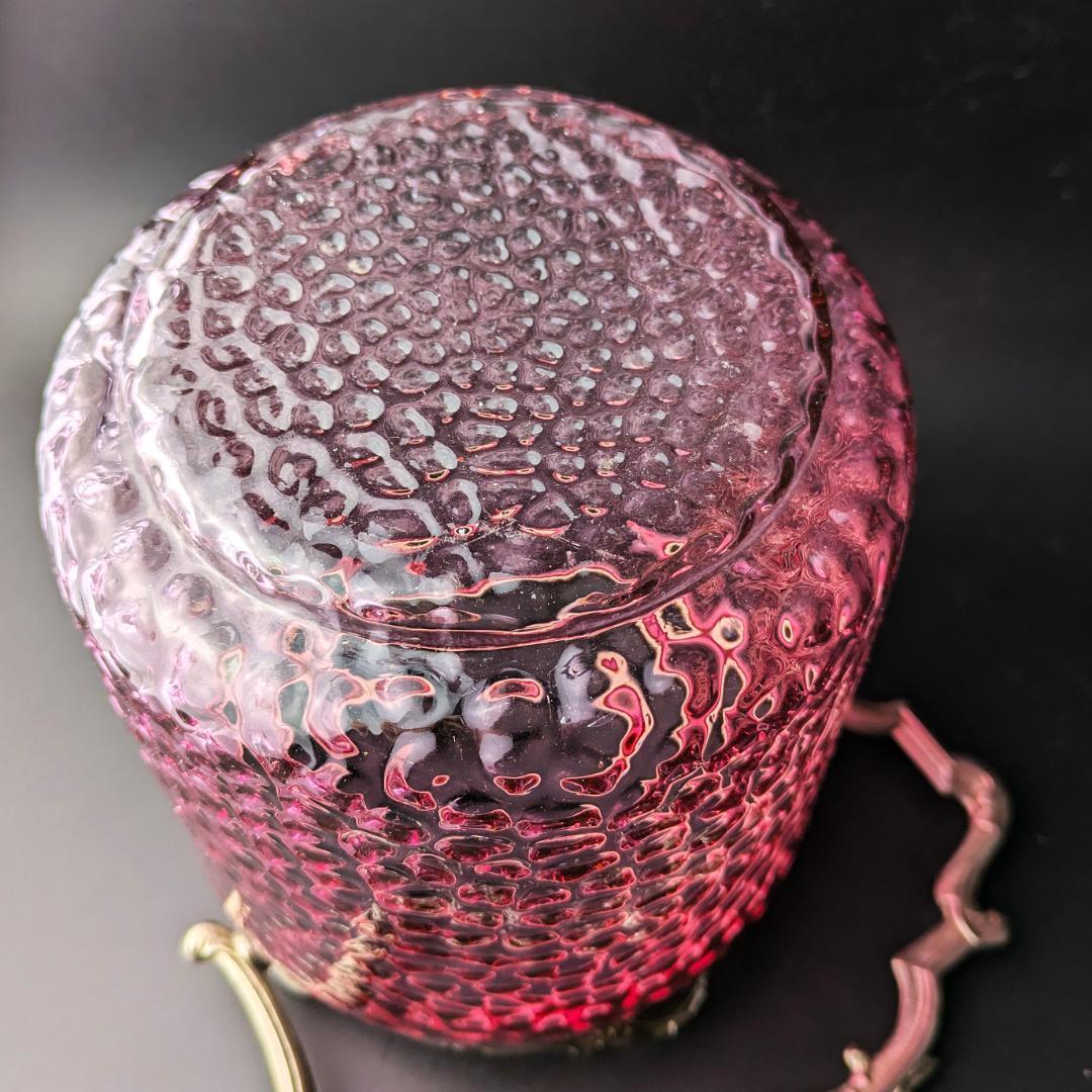 大型24㎝！仏アンティーク オルモル技法ガラス ルージュ クッキージャー