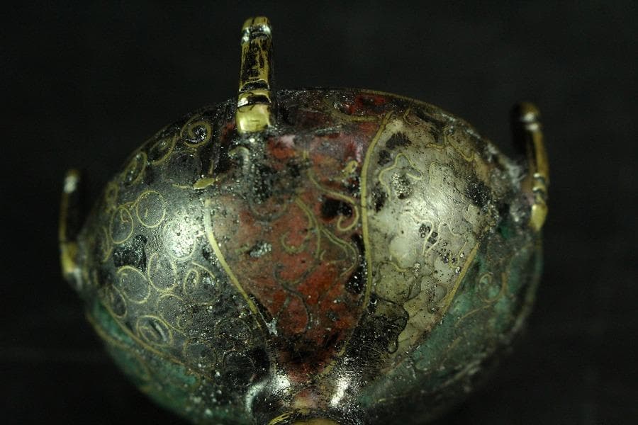 中国美術 唐物 捻紋 七宝 蓋置 書付(K-A823)