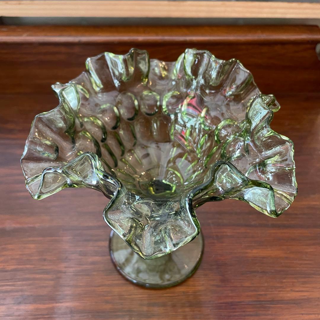 希少芸術品！50s〜 アメリカアンティークFenton深緑フェントンガラスUSA
