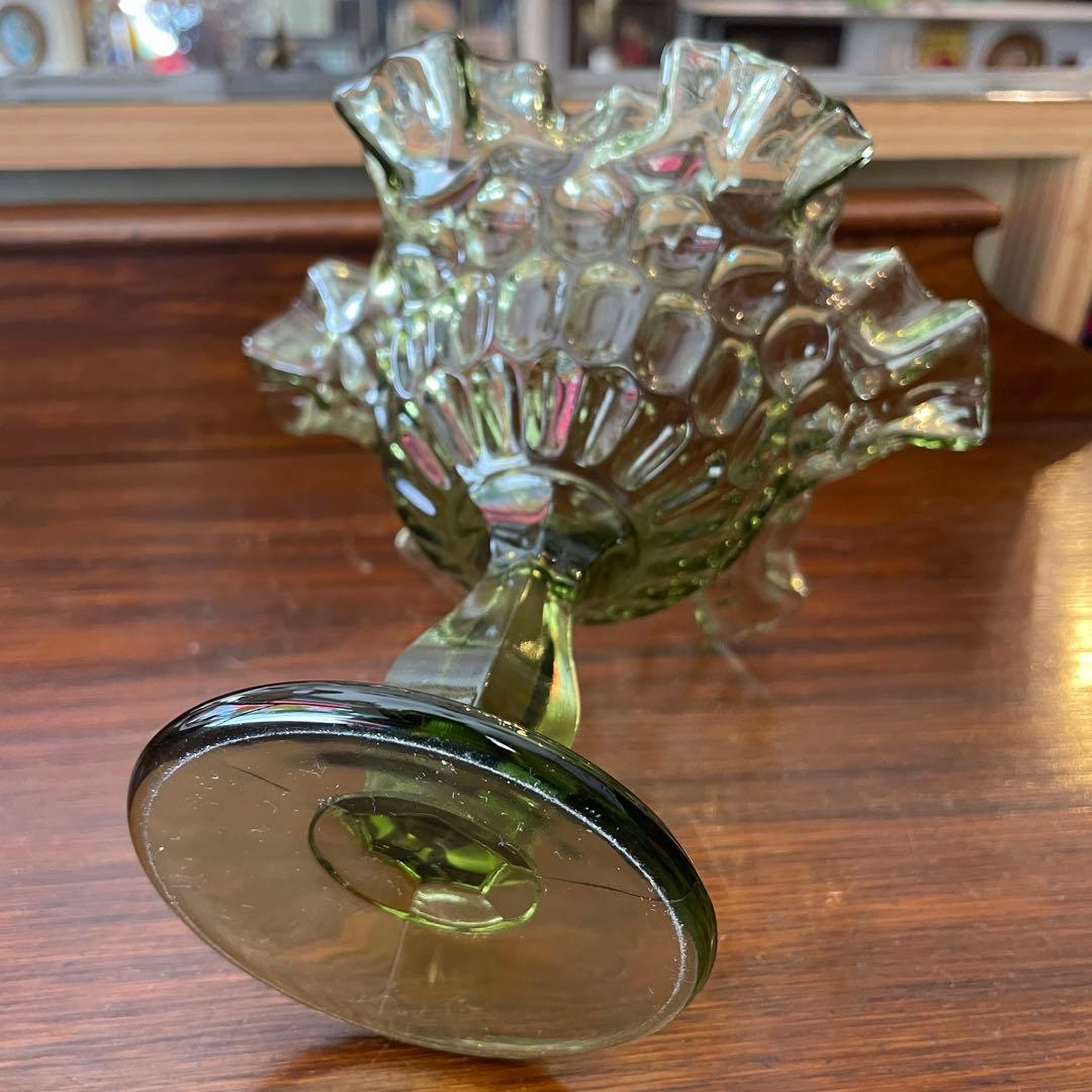 希少芸術品！50s〜 アメリカアンティークFenton深緑フェントンガラスUSA