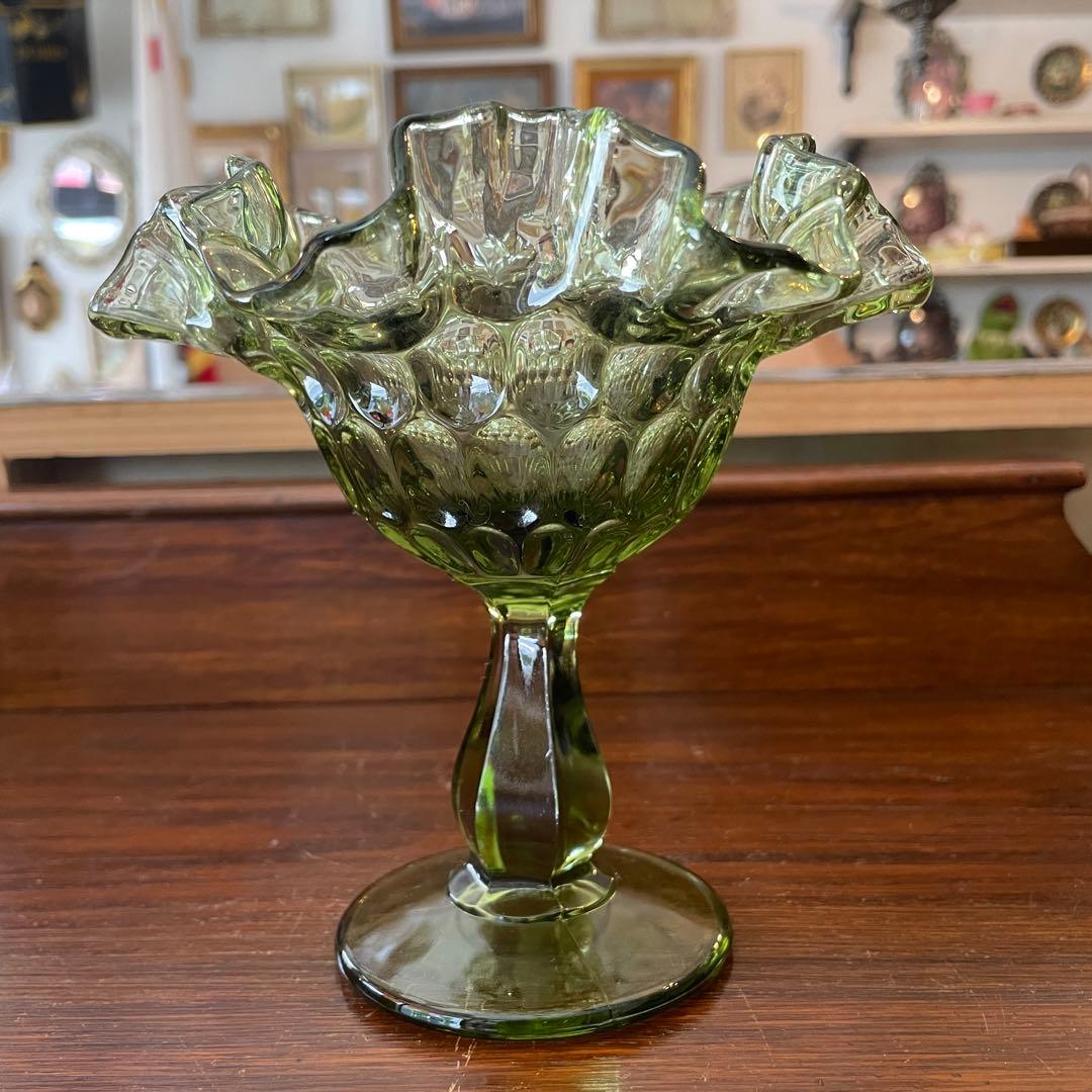 希少芸術品！50s〜 アメリカアンティークFenton深緑フェントンガラスUSA