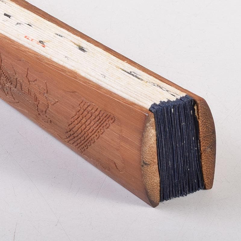 中国　雲溪竹人刻親骨　水墨画　漢詩花図　扇子　M　R8802