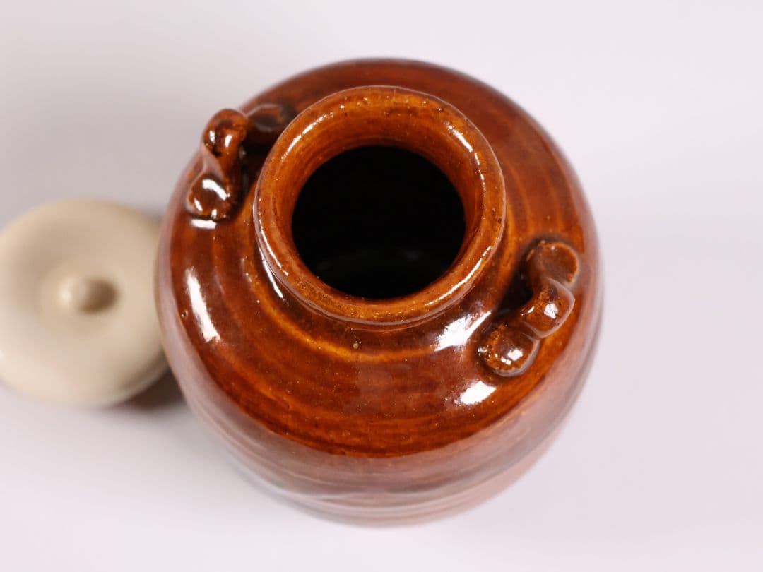 茶道具 大樋焼 中村長阿弥 茶入 共箱 共布 西陣仕覆 陶芸【CM333】