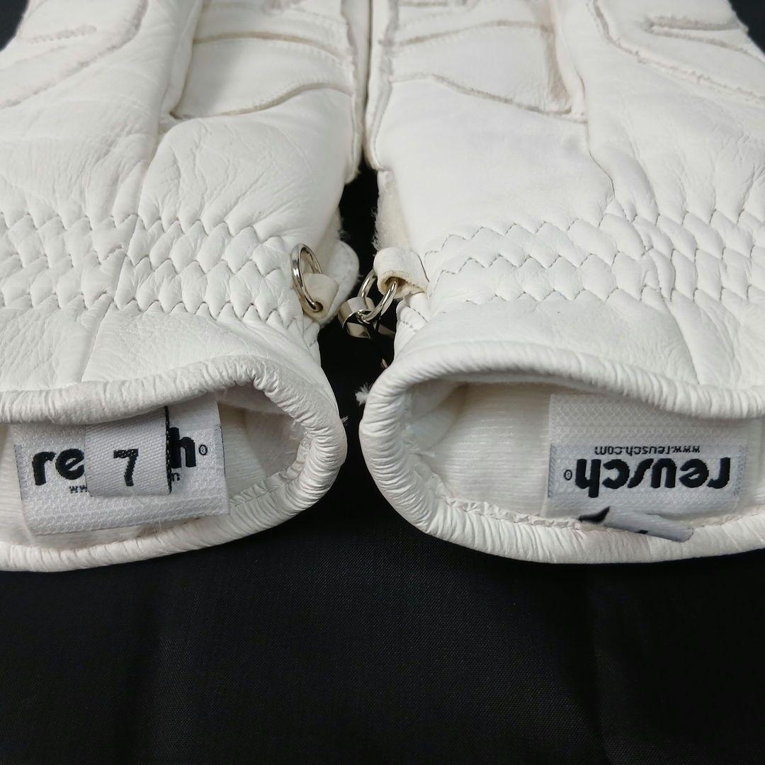 （中古美品）REUSCH ホワイトブルーのスキーグローブ RSサイズ7