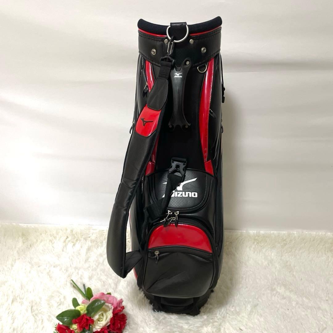 良品✨ミズノゴルフ キャディバッグ カート式 バランス型 軽量 黒赤 フード付き