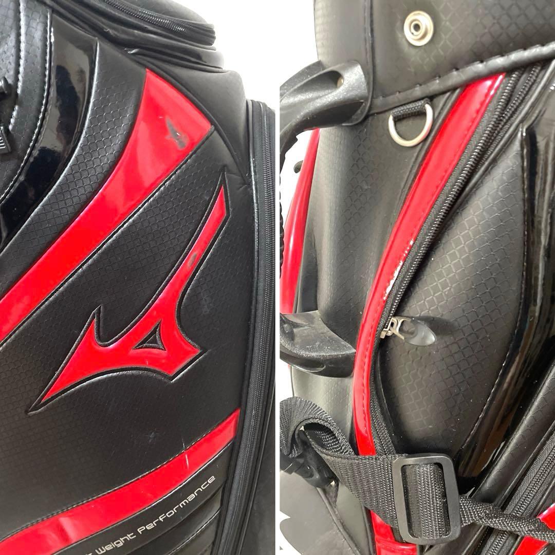 良品✨ミズノゴルフ キャディバッグ カート式 バランス型 軽量 黒赤 フード付き