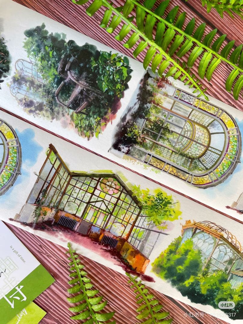 【9077】海外　マスキングテープ　5m巻　PETガラス屋根　アーチ窓　植物