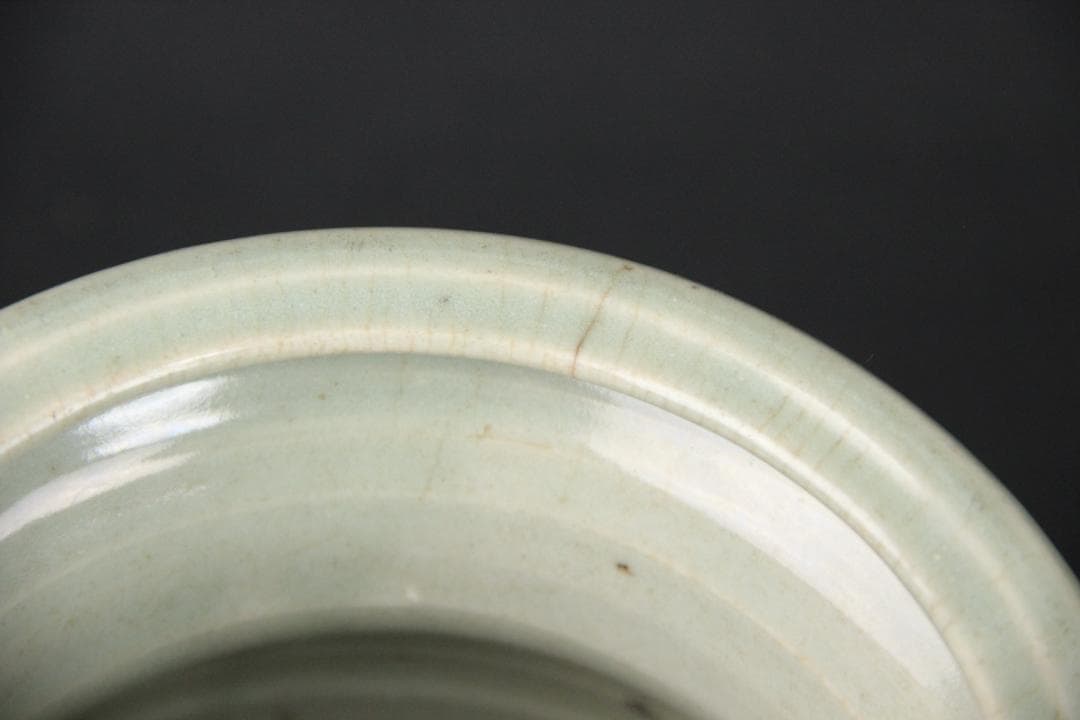 唐物　明～清　七官青磁　青瓷　耳付水指　茶道 　龍泉窯　FJ21-4