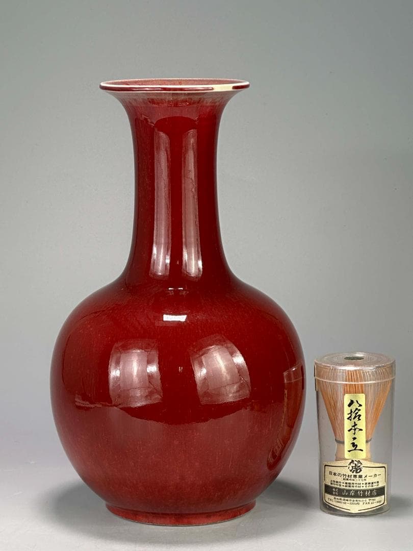 中国美術　中国景徳鎮製 　在銘　辰砂大花瓶　紅釉賞瓶　花入花器　華道具　時代物
