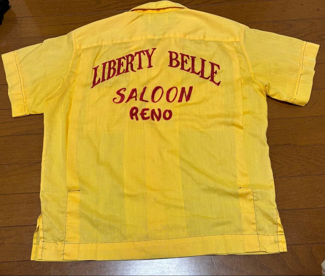 70's Hilton ボーリング シャツ イエロー　チェーンステッチ3段