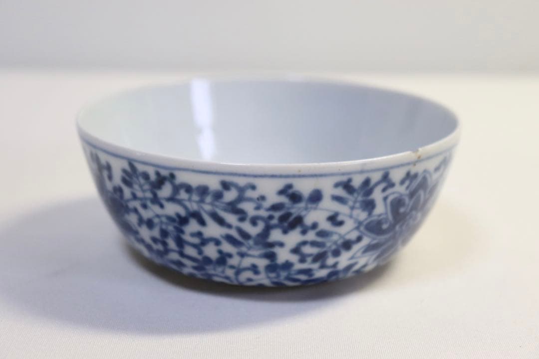 江戸　藍柿右衛門　蓮紋碗　訳あり　送料込み0810