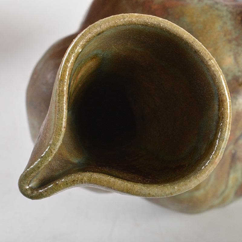 トミー富山県　越中　小杉焼　柿釉　鴨徳利　酒器　一對　共箱　M　R6076