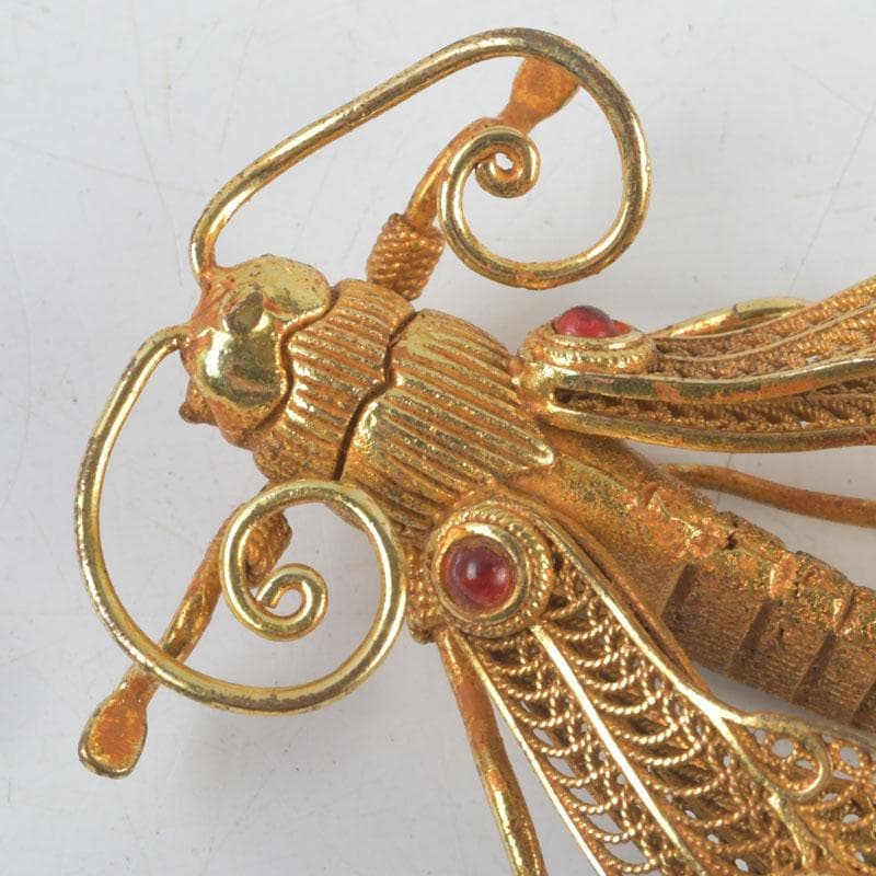 古銅鍍金　玉石装飾　蜻蛉など　昆虫　置物　4点まとめて　V　9552