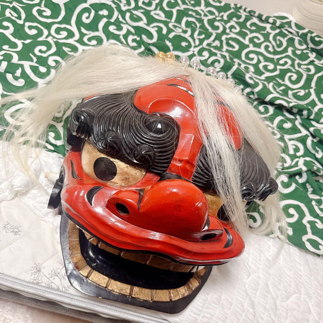 最終値下げ【約36cm】獅子舞　獅子頭　木彫　神楽 厄除け 魔除け
