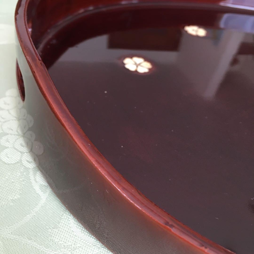 GG様リクエスト　輪島塗り　田村製/螺鈿桜文/ラウンド型手付き盆　ボルドーカラー