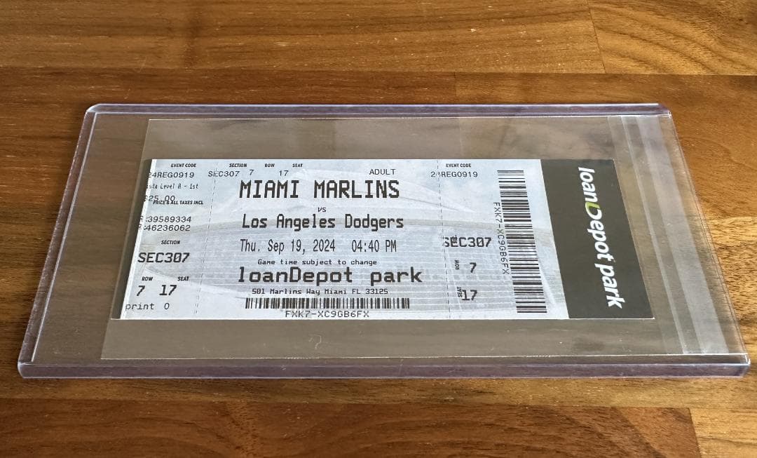 大谷翔平 50-50達成試合 未使用チケット 席番号17（大谷選手の背番号）