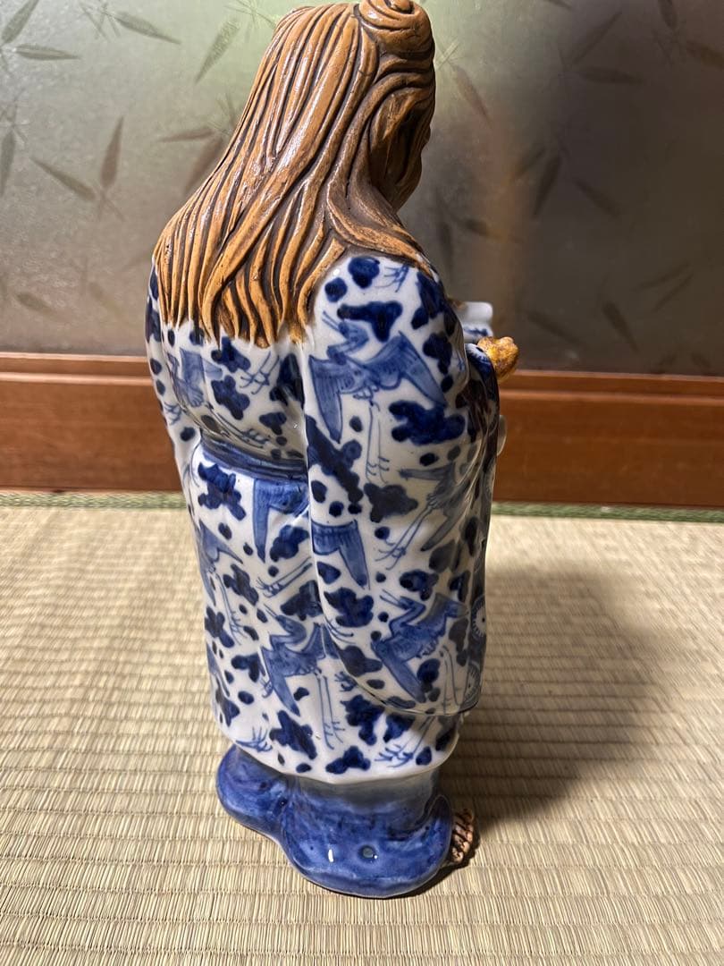 江戸期　寒山十律染付人物置物