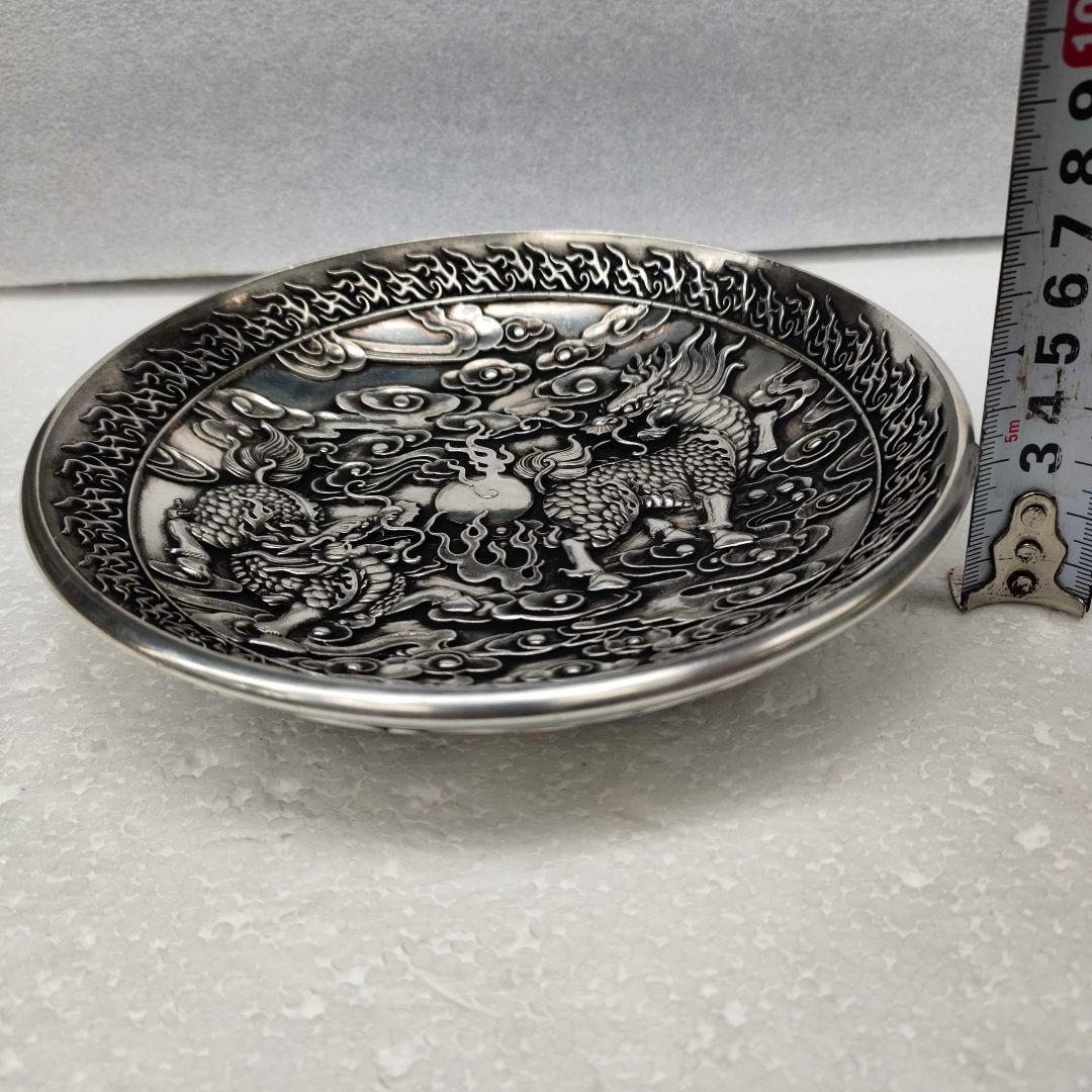 銅 細工 浮彫り祥雲瑞獣麒麟 銅皿銅盤 工芸品 美術品 置物