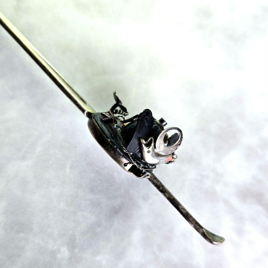 逸品　アンティーク　金工　簪　兜　銀かんざし　珊瑚　G1　着物　金工　骨董