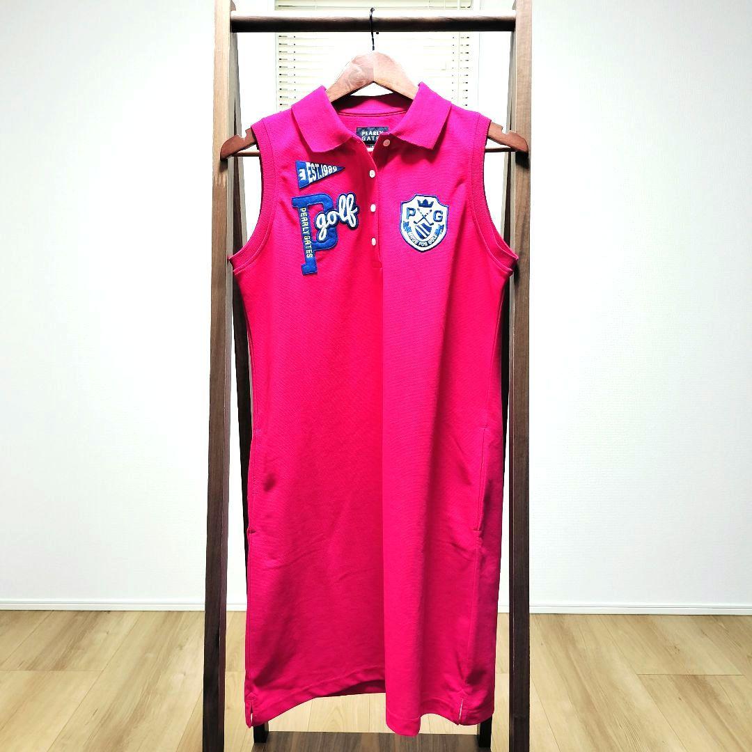 パーリーゲイツ　ノースリーブ　レディース　ピンク　ゴルフ　ワンピース ワッペン
