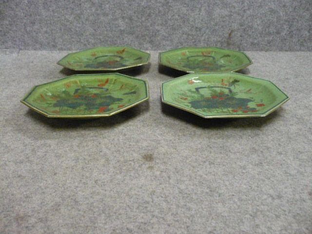 古錦 花篭手 青磁 八角皿 4枚 [B31327]