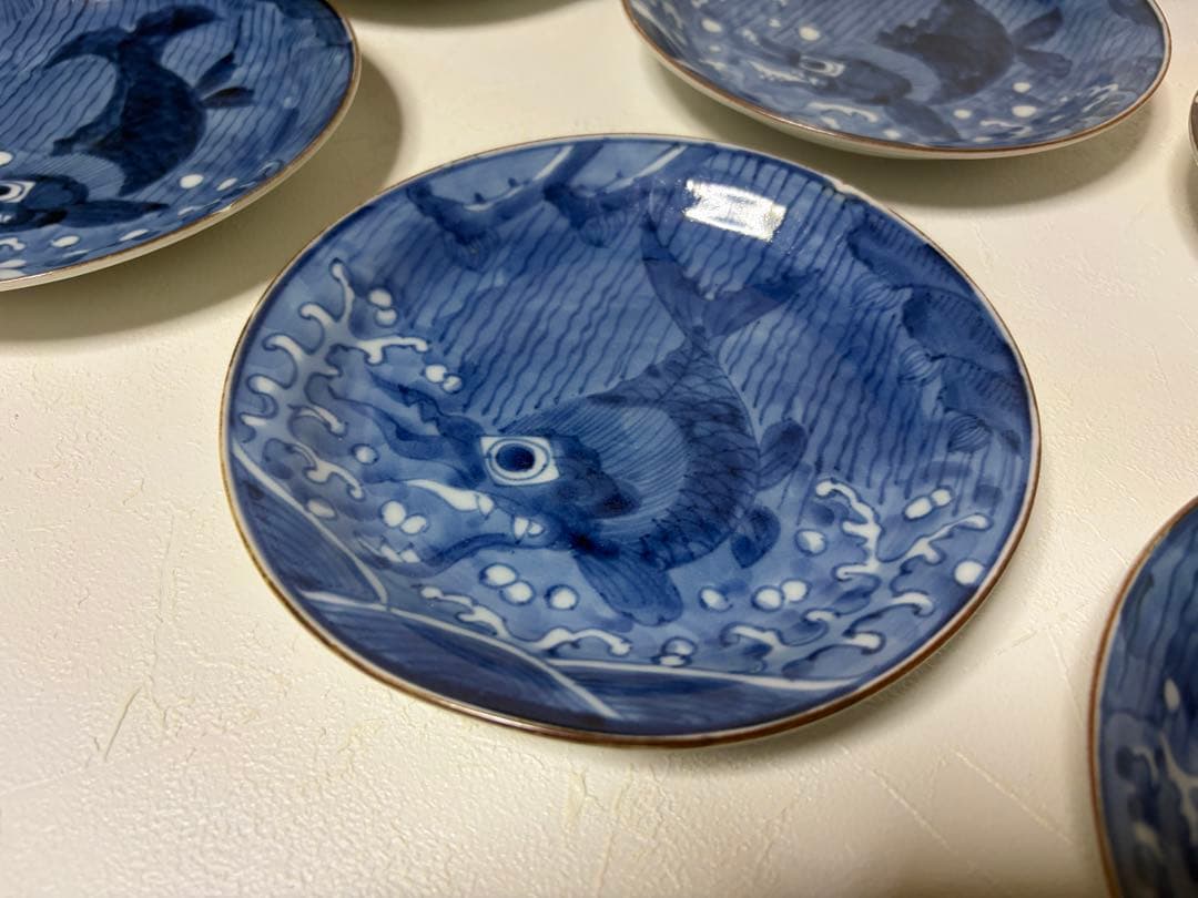 中国古玩　新渡 染付　皿　在銘　唐物 時代物 6枚セット　鯱鉾