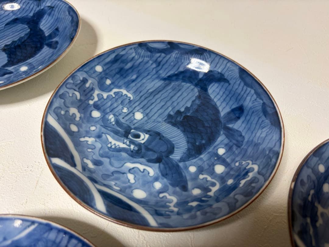 中国古玩　新渡 染付　皿　在銘　唐物 時代物 6枚セット　鯱鉾