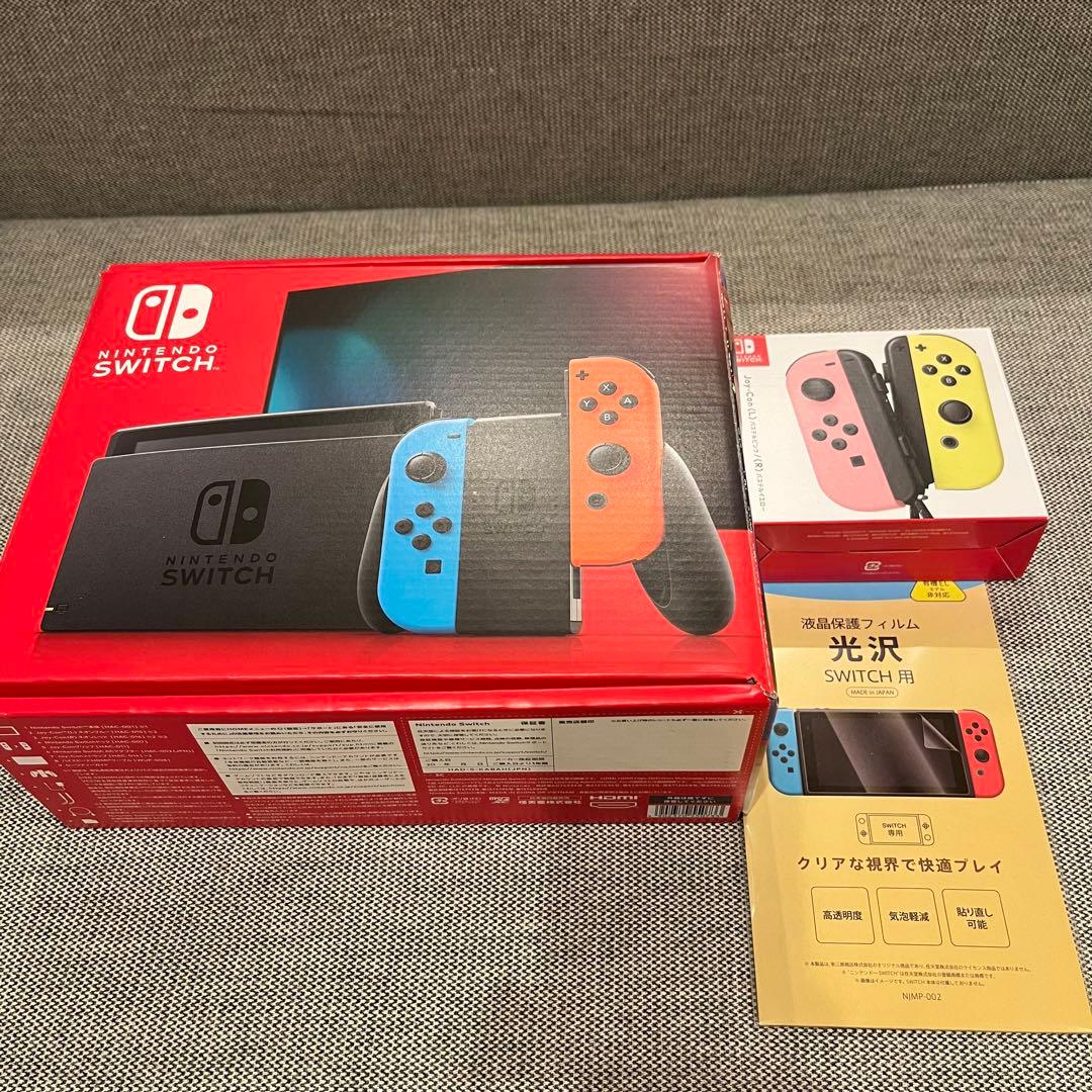 Nintendo Switch 本体 （別売りコントローラ、保護フィルム付き）