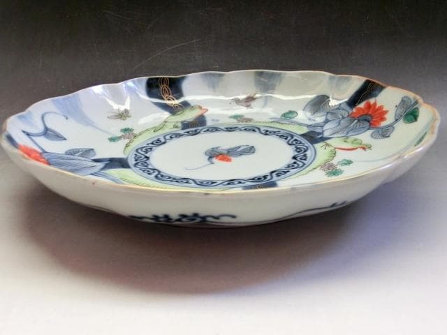 皿■角福 色絵花鳥紋捻子皿 5枚 古伊万里(江戸後期～明治期)時代物 古い骨董