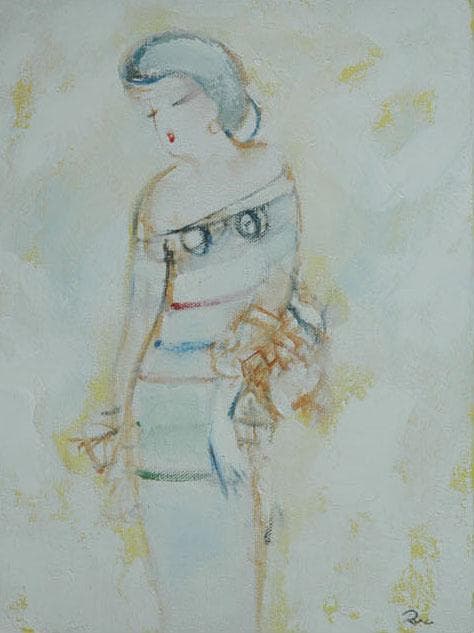 油絵 菅家令子 絵 絵画 インテリア 額付(銀) F3-020311 人物 女性
