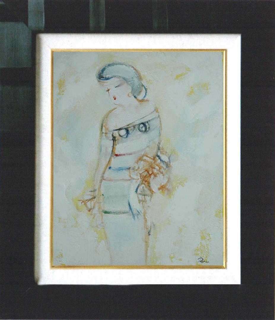 油絵 菅家令子 絵 絵画 インテリア 額付(銀) F3-020311 人物 女性