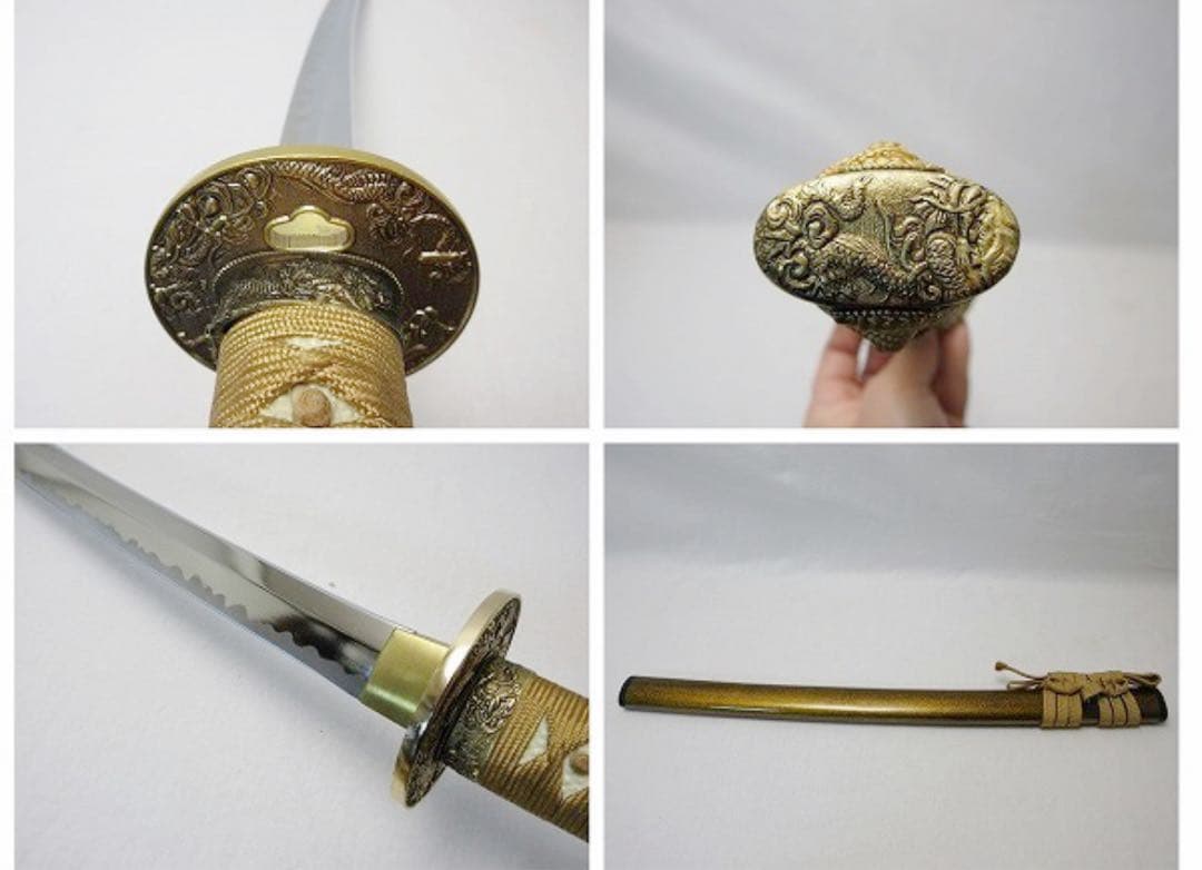 時代武具 脇差 金梨地 雲龍図揃 模造刀 大太刀 小太刀 一對 鍔 鞘付仕舞袋
