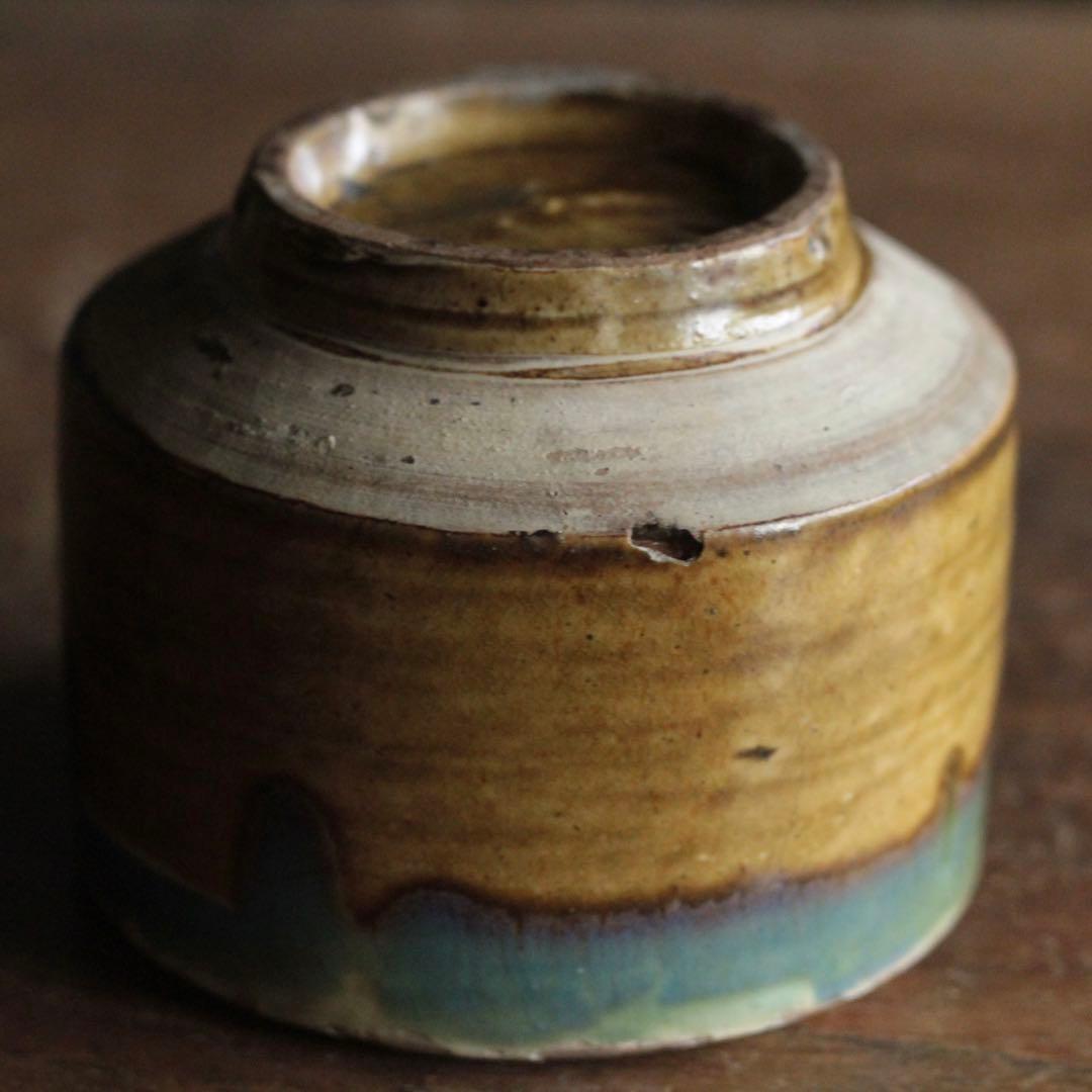 壺屋焼 緑掛け飴釉 火入 筒茶碗 古道具 アンティーク