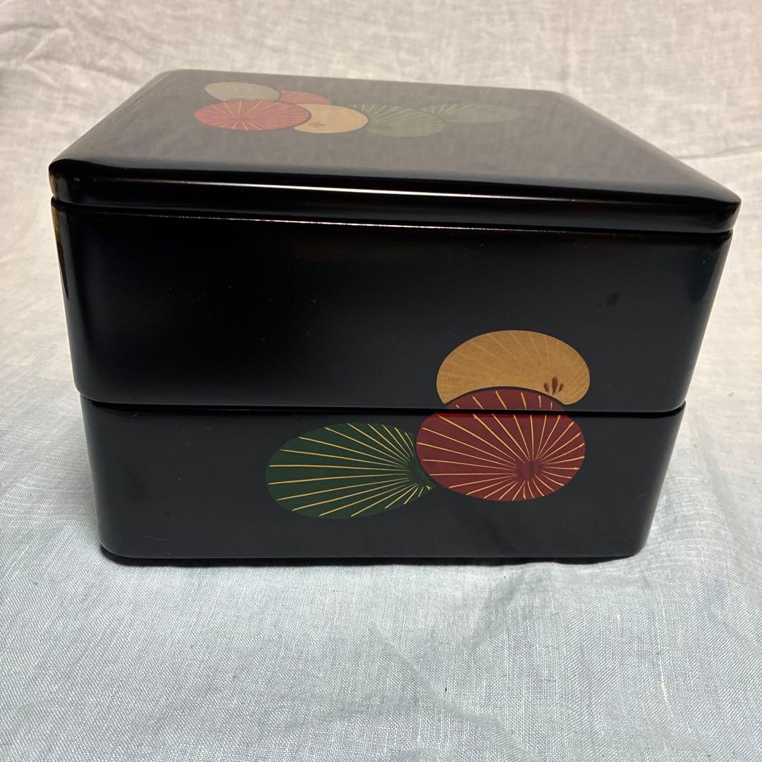 漆器松蒔絵二段重箱　21cm角